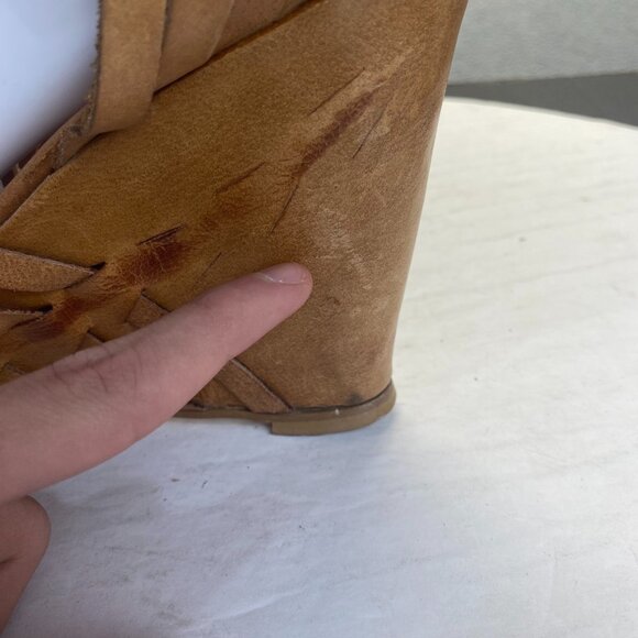 CULTURE Womens Platform Wedge Sandals Brown Leather Basket Weave Buckle Size 41 - Picture 10 of 16